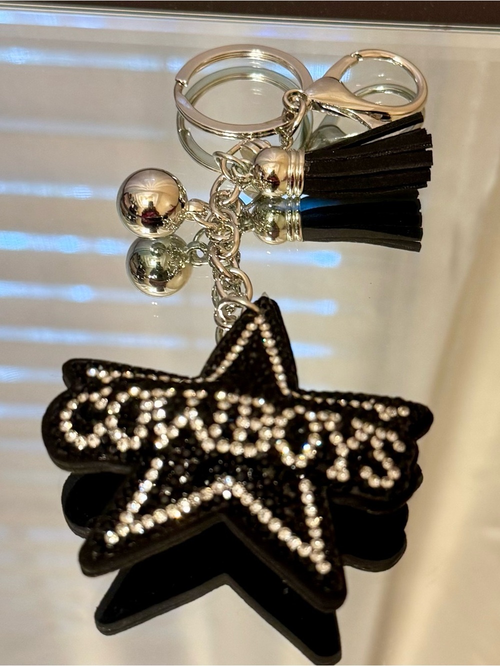 Black Crystal Cowboys Star Keyring / bag charm with Tassel